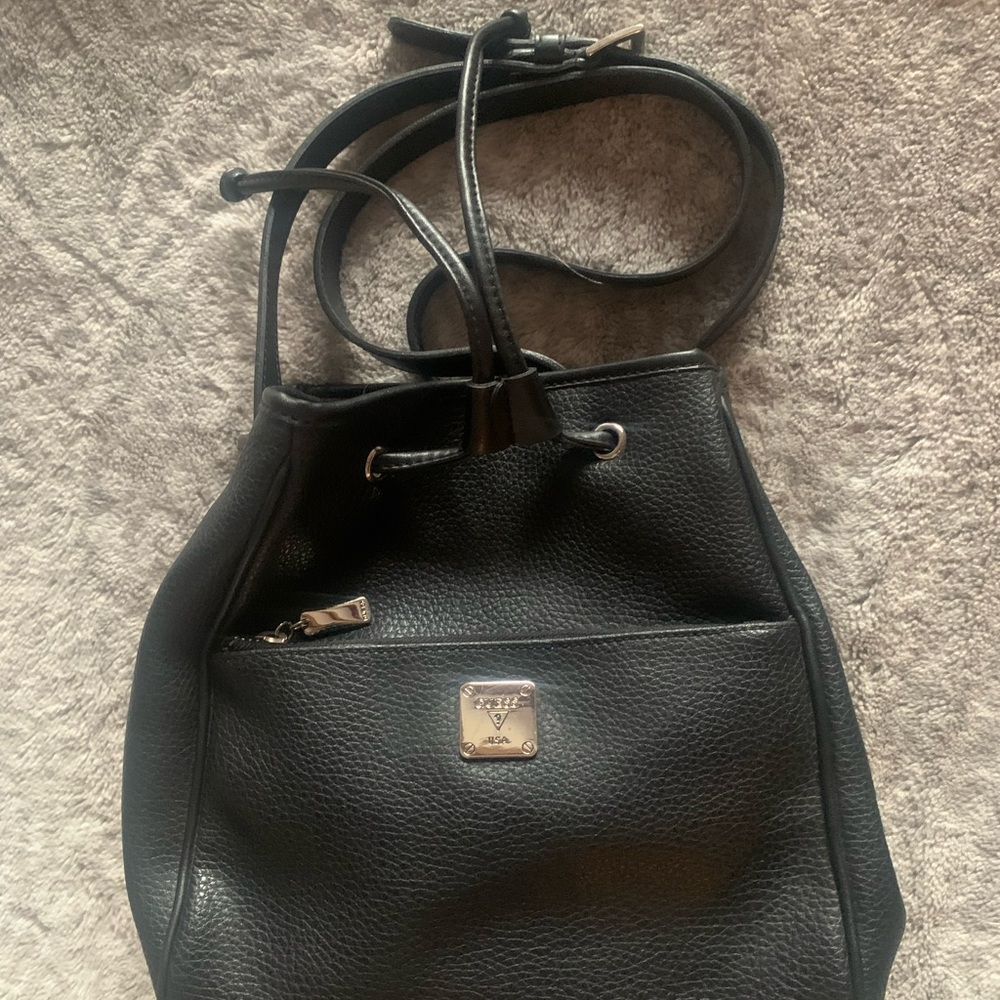 GUESS Black Leather Women's bucket bag purse